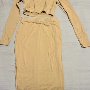 SHEIN Beige Ribbed Pencil Skirt Set